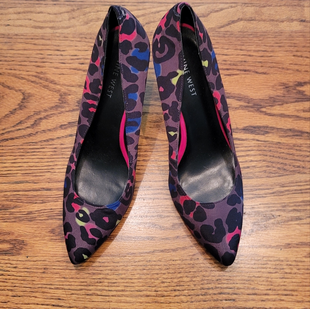 Nine West Gray Multi Colored Leopard Pumps Stilletos Heels